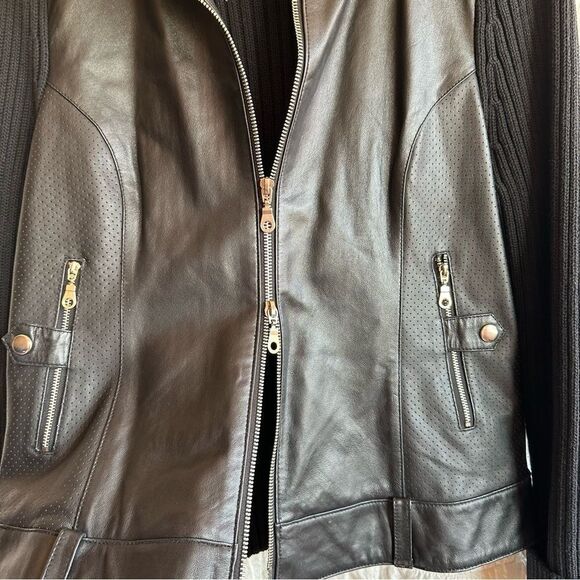 Maurice Sassoon,black cotton/leather zip sweater, size large - Picture 7 of 15